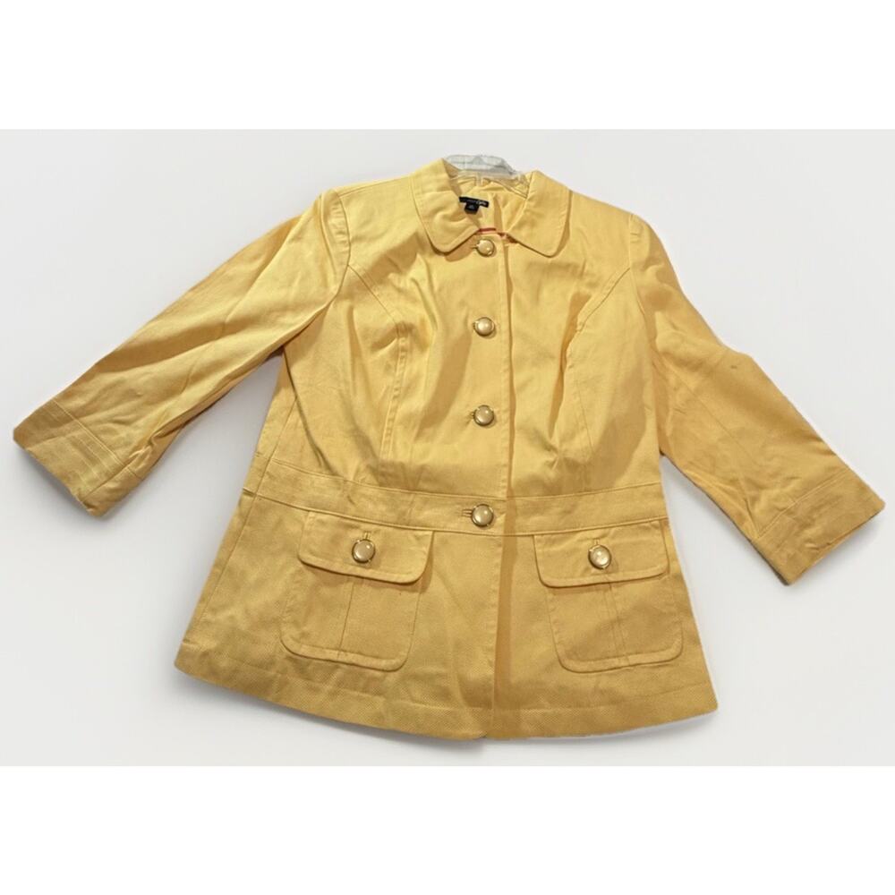 east 5th Yellow Button Mid-Length Jacket 3/4 Sleeve Womens LT Tall